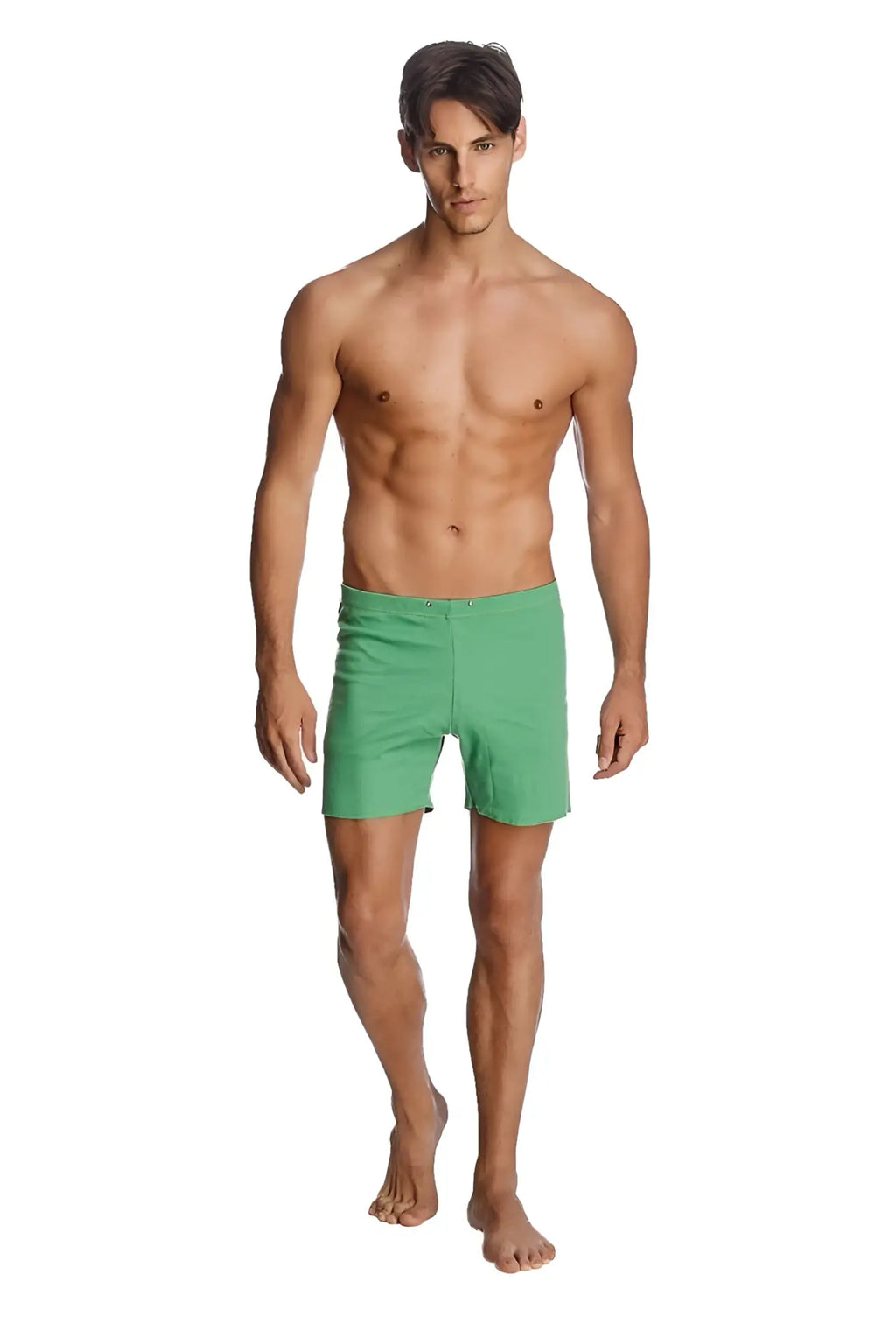 Green cotton fusion yoga short swim trunks in bamboo green for comfortable active wear