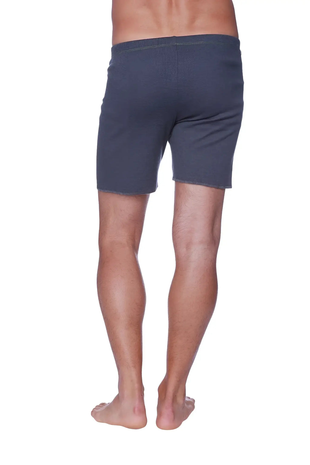 Dark gray textured fusion yoga shorts in charcoal with a simple straight-cut design for comfortable wear