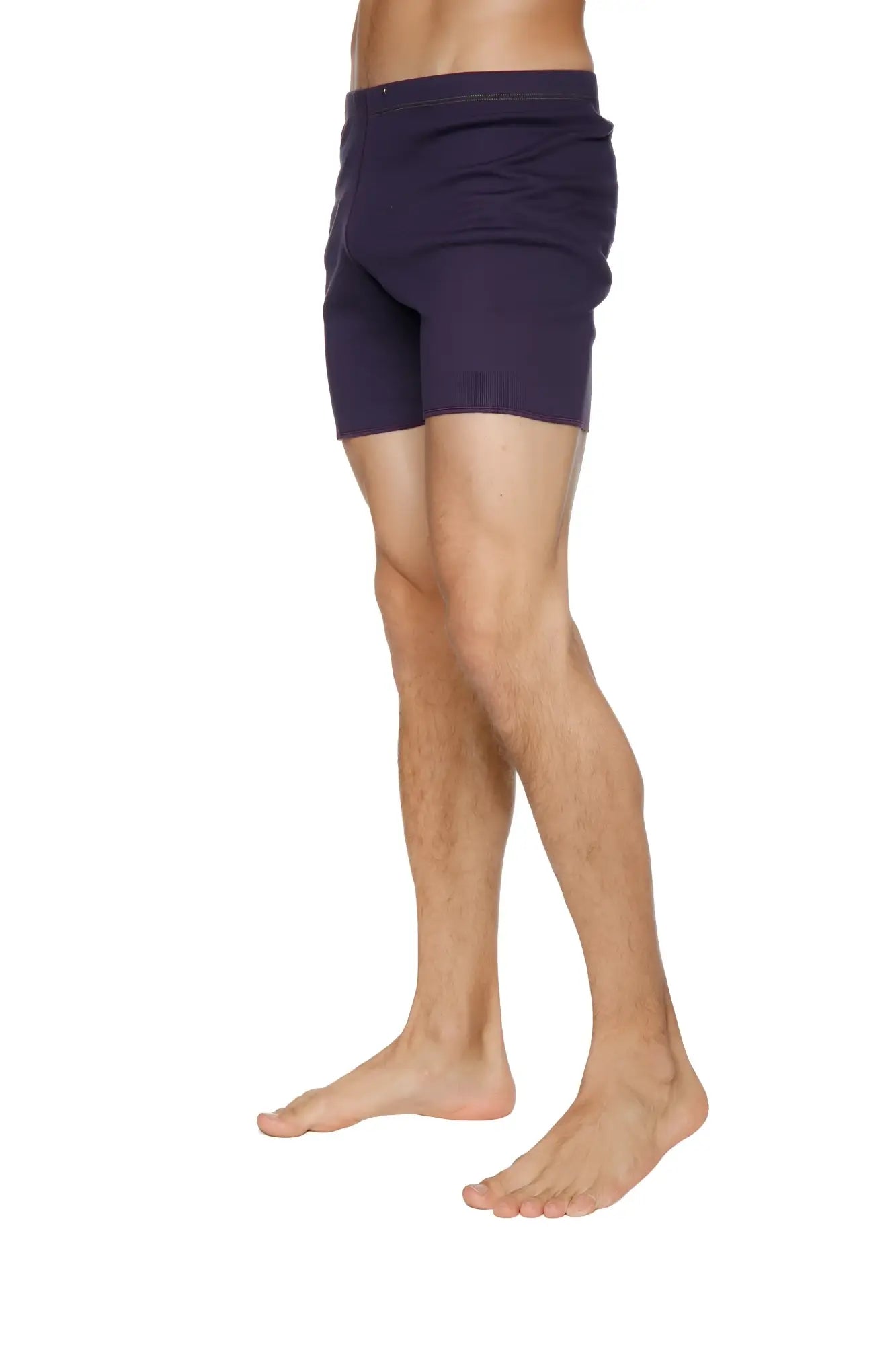 Navy blue cotton fusion yoga shorts with simple tailored fit for comfortable activewear