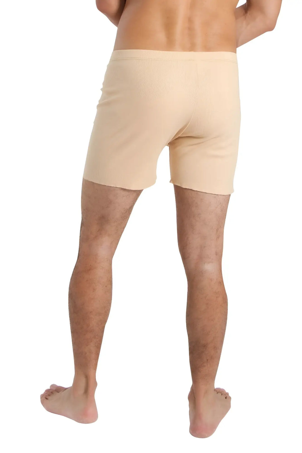 Beige stretchy fusion yoga short briefs with smooth seamless design for comfortable activewear