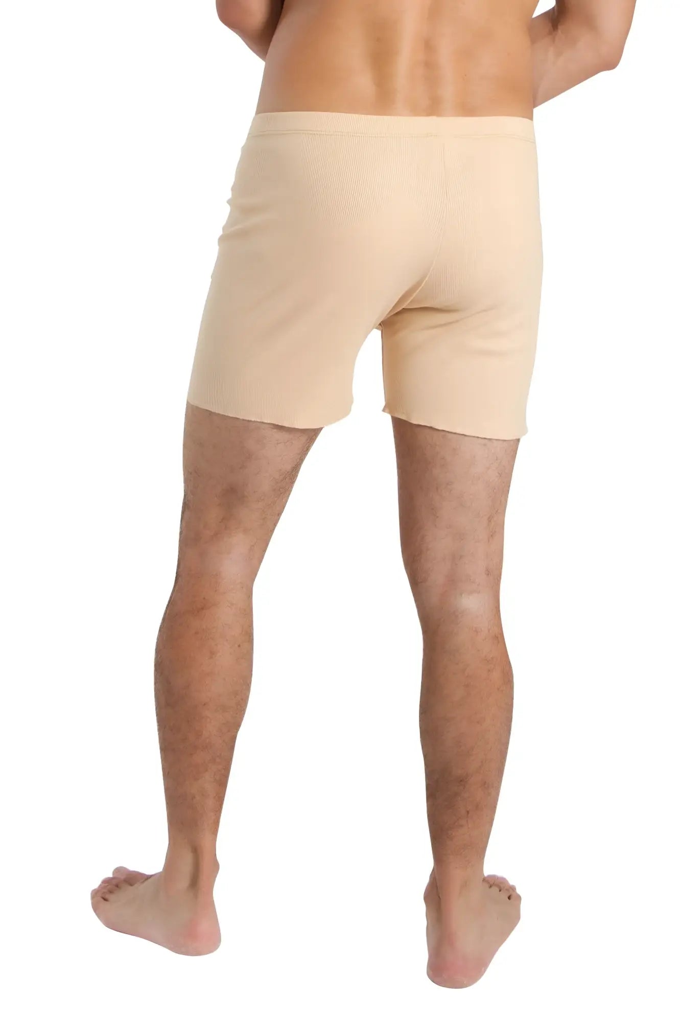 Beige stretchy fusion yoga short briefs with smooth seamless design for comfortable activewear