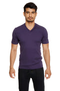 Purple v-neck short-sleeved cotton t-shirt hybrid v-neck in eggplant purple for casual wear