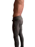 Long cuffed jogger and yoga sweat pants in army green with slim fit and subtle vertical seam detailing