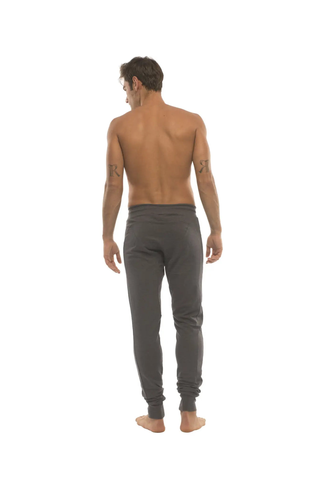 Long cuffed jogger and yoga sweat pants in charcoal with slim-fit tapered legs and soft comfortable fabric