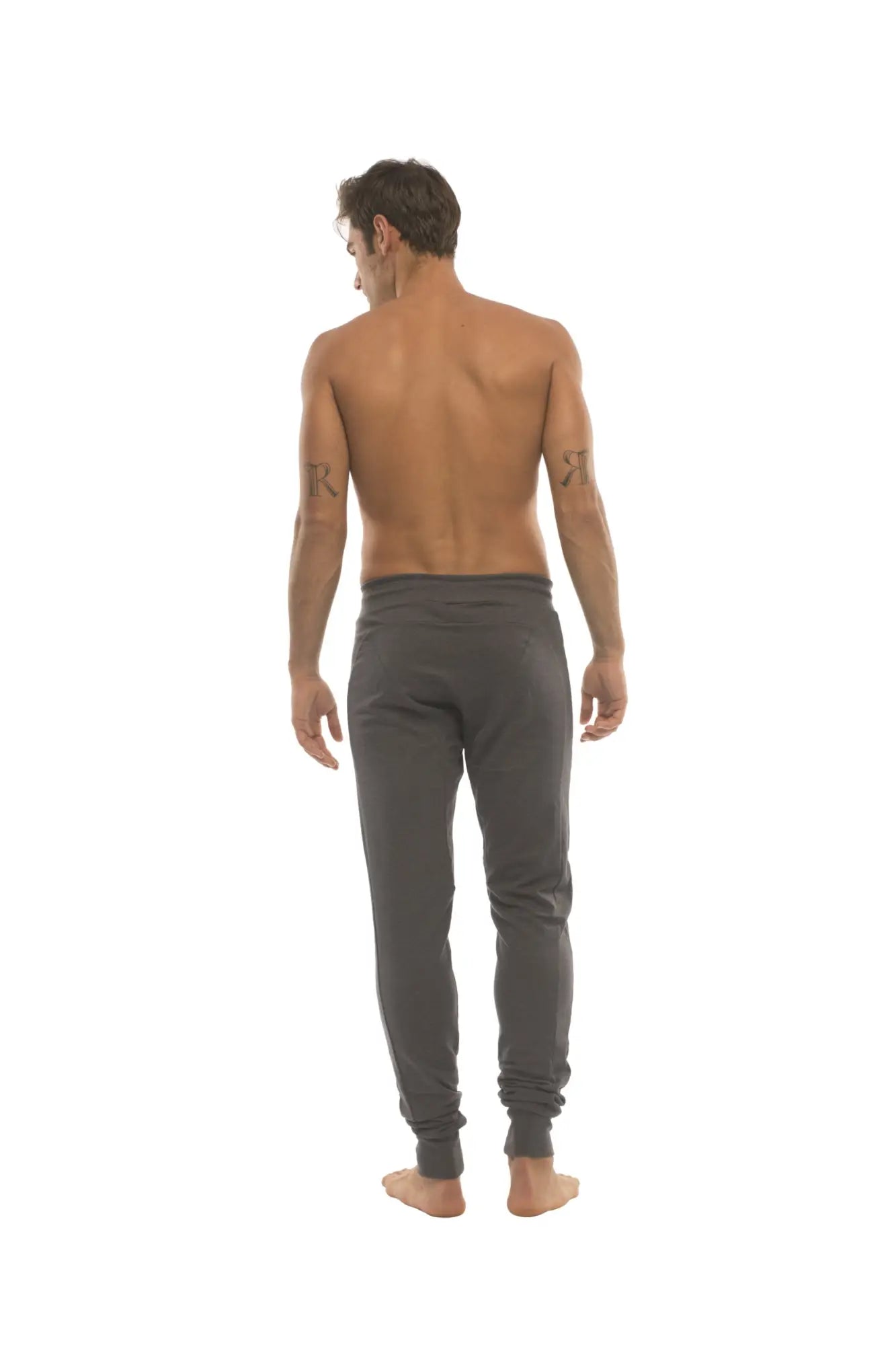 Long cuffed jogger and yoga sweat pants in charcoal with slim-fit tapered legs and soft comfortable fabric
