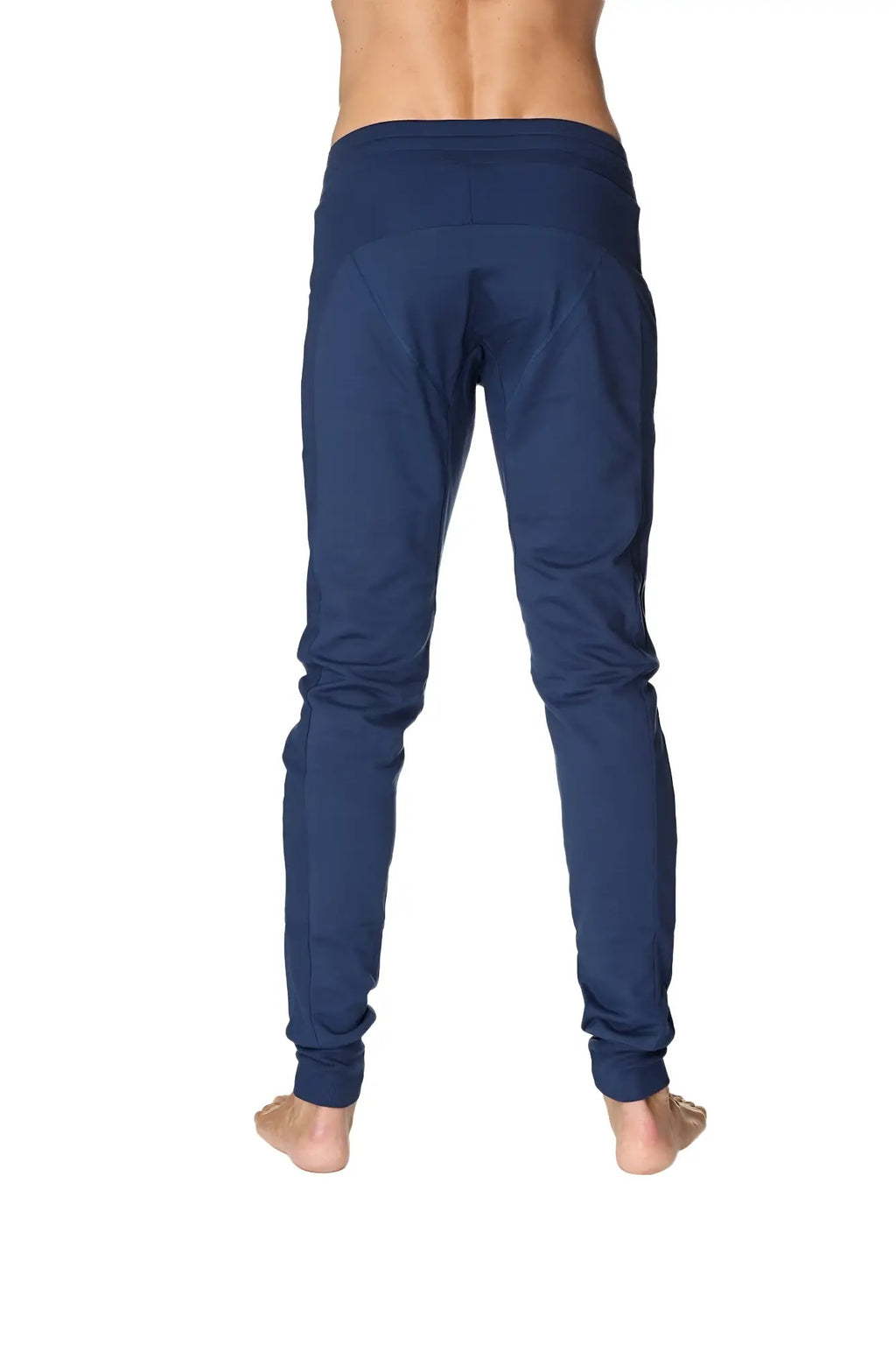 Navy blue long cuffed jogger and yoga sweat pants with elastic cuffs and a comfortable waistband
