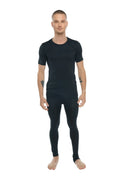 Black carbon perfect pocket crew neck tee with ribbed cuffs and hem in a form fitting short sleeved athletic top