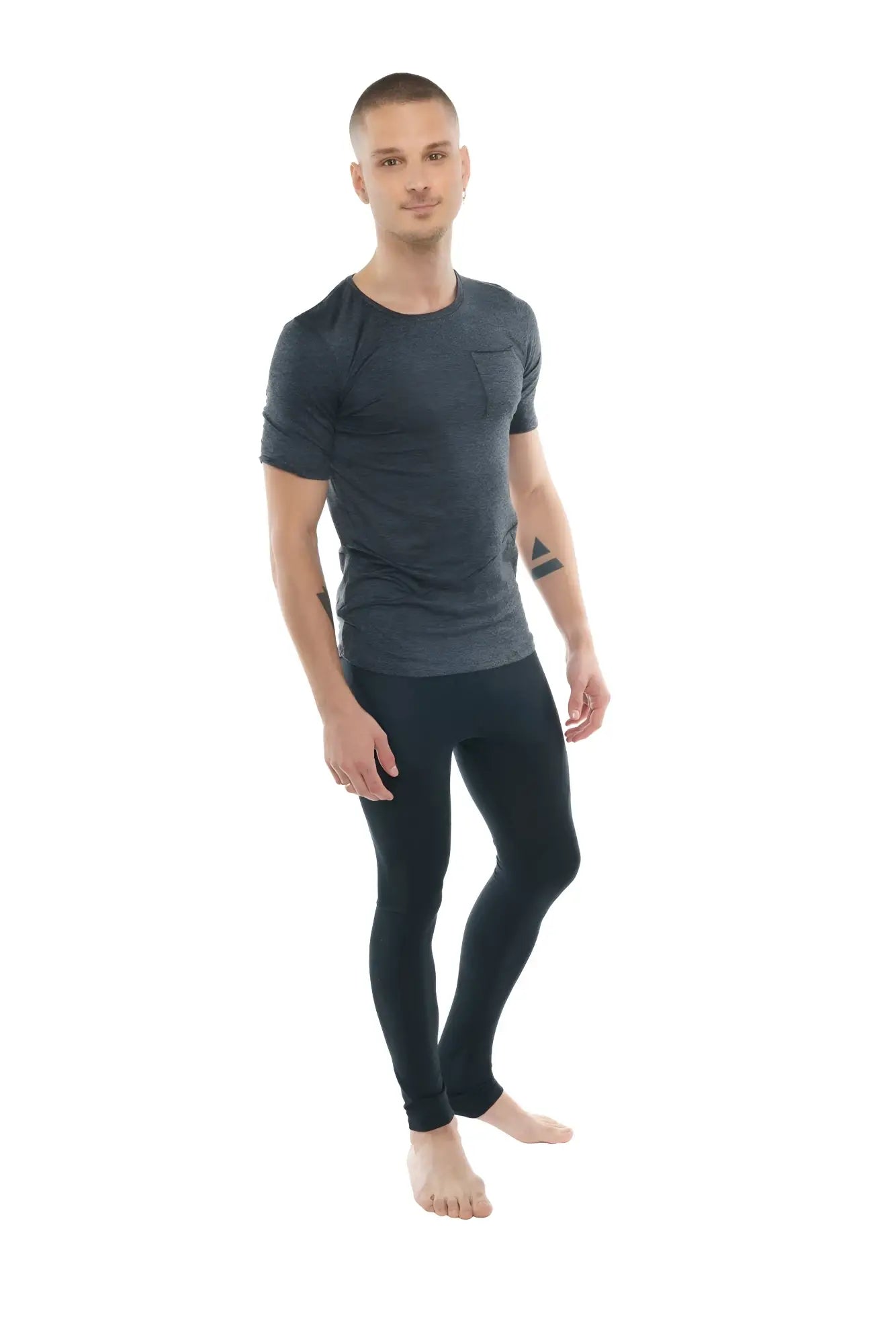 Dark gray short-sleeved athletic tee with subtle textured fabric and small chest pocket perfect pocket crew-neck tee charcoal heather