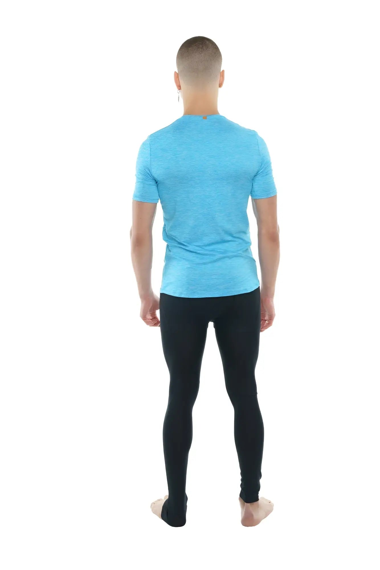 A light blue perfect pocket crew-neck tee with short sleeves and subtle heathered texture in coral heather