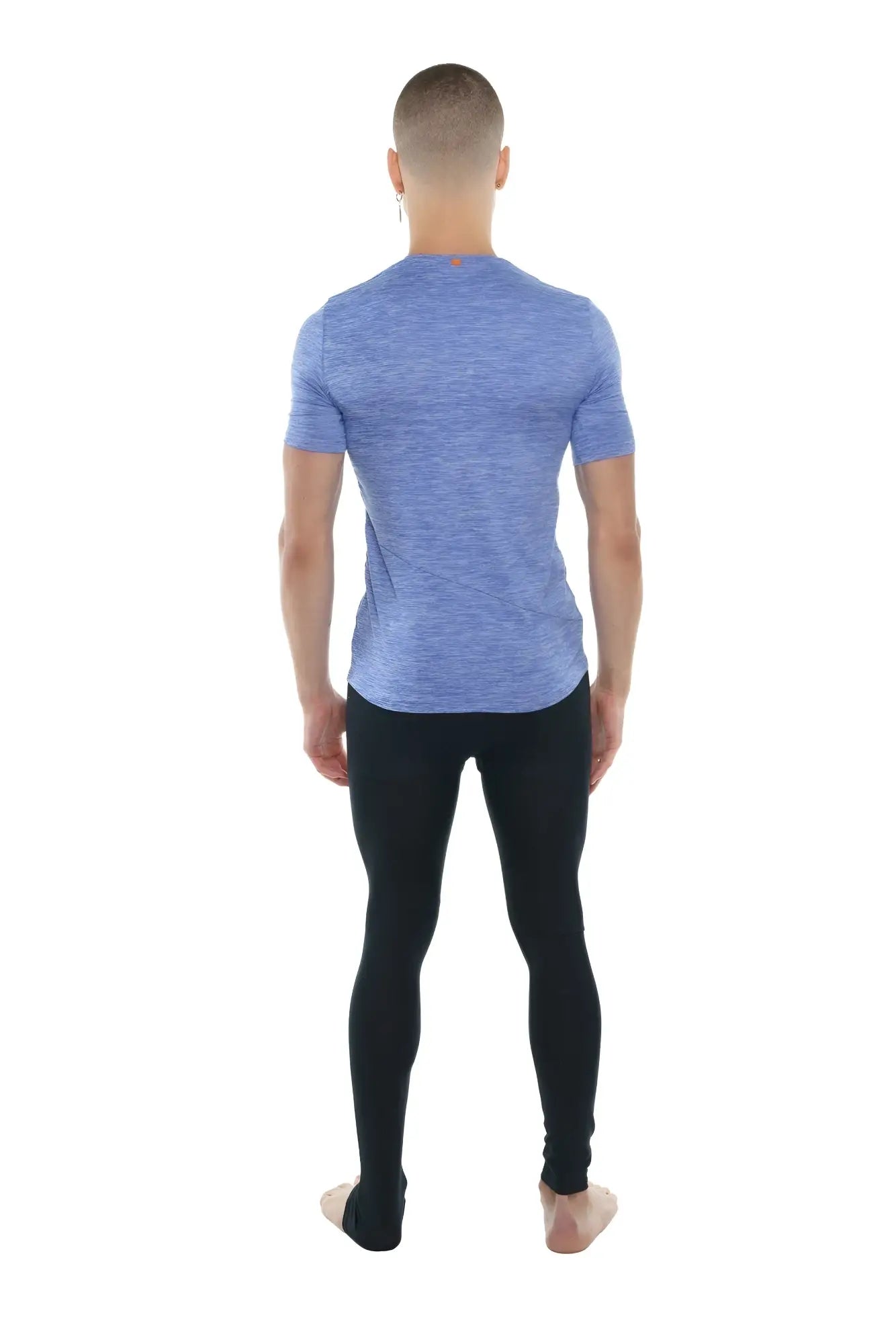 Blue heathered short sleeve crew neck t-shirt with perfect pocket in lavender heather for casual wear