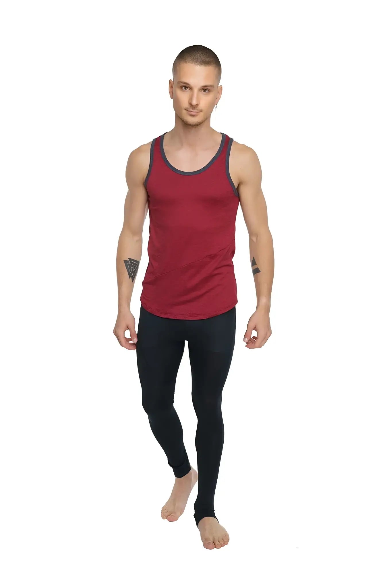 A brick red tank top with dark gray trim designed as the perfect tank for casual wear