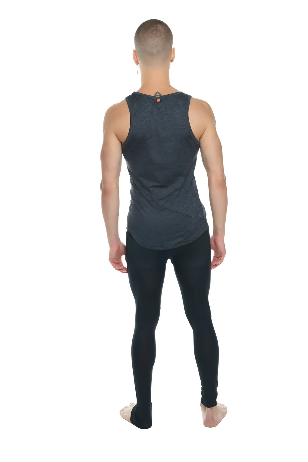 The perfect tank charcoal heather dark gray fitted tank top with subtle textured pattern and orange tag at neckline