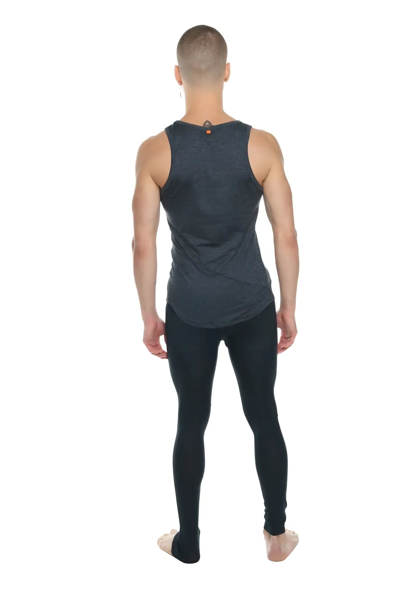 The perfect tank charcoal heather dark gray fitted tank top with subtle textured pattern and orange tag at neckline