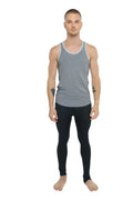 Gray heathered tank top with light gray trim made from soft breathable fabric called the perfect tank steel heather