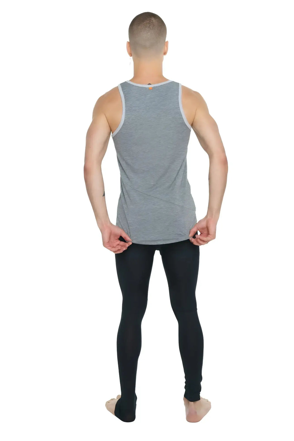Gray heathered tank top with light gray trim from the perfect tank steel heather collection
