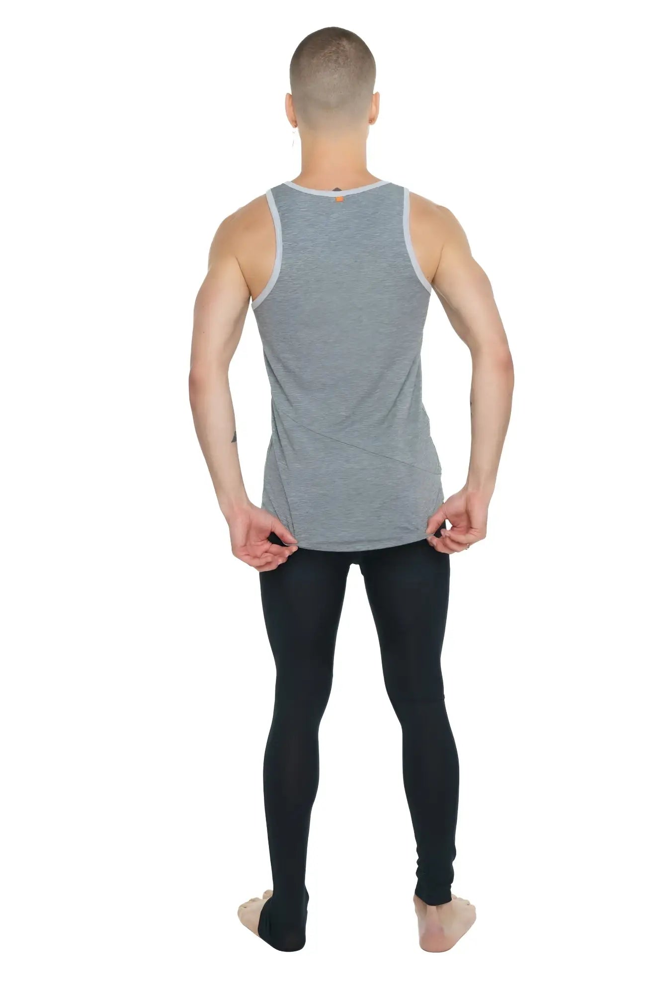 Gray heathered tank top with light gray trim from the perfect tank steel heather collection