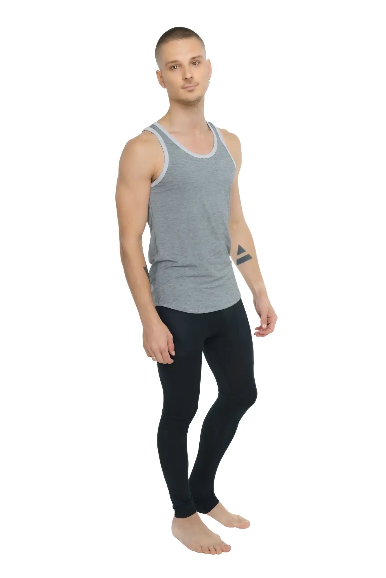 Gray heathered tank top with contrasting light gray trim made from soft breathable fabric for everyday wear