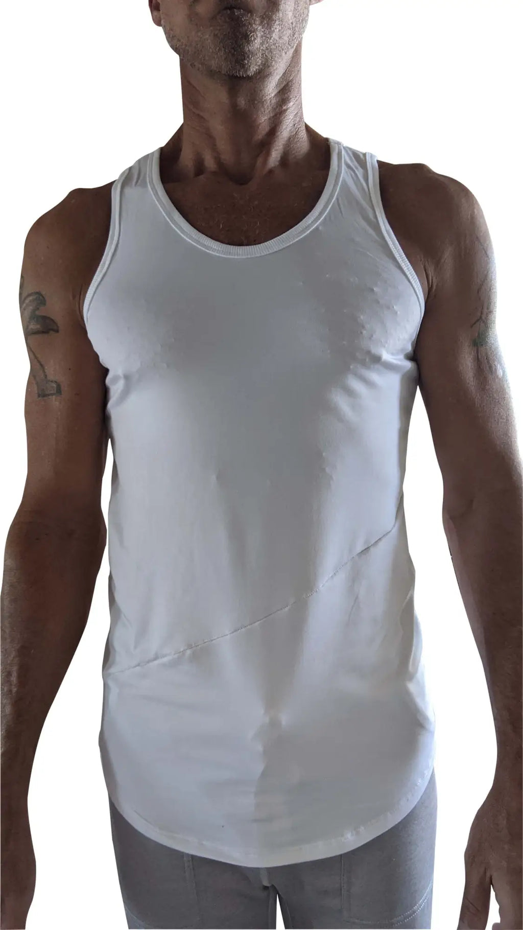 White sleeveless tank top the perfect tank with rounded neckline and subtle diagonal seam detail