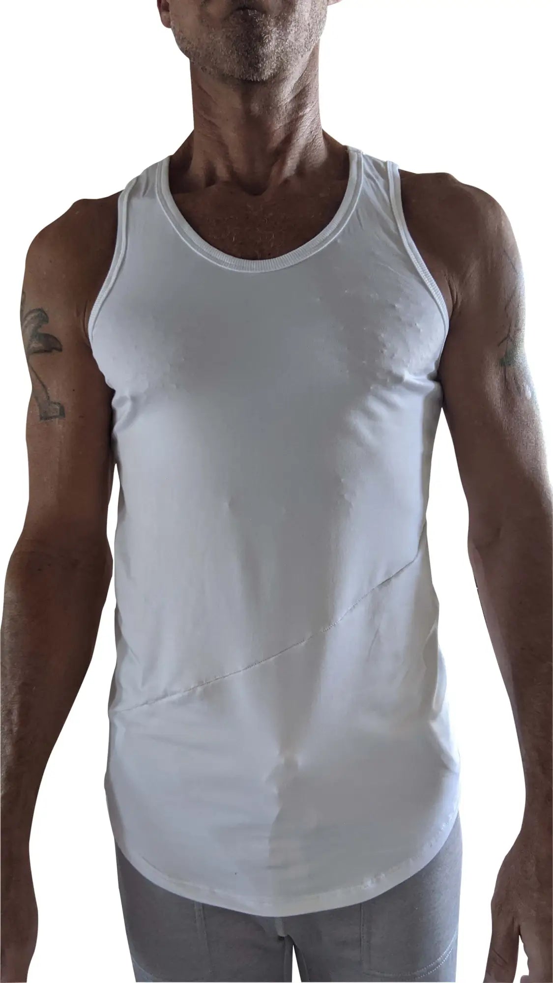 White sleeveless tank top the perfect tank with rounded neckline and subtle diagonal seam detail