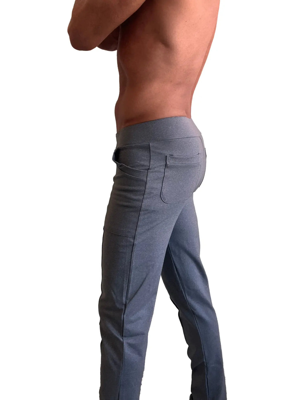 Performance-premium tactical urban dress pant yoga pant in dark grey heather with fitted waistband and multiple pockets