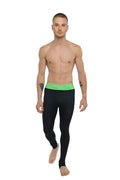 Performance yoga leggings long carbon black with bright green waistband designed for comfort and flexibility