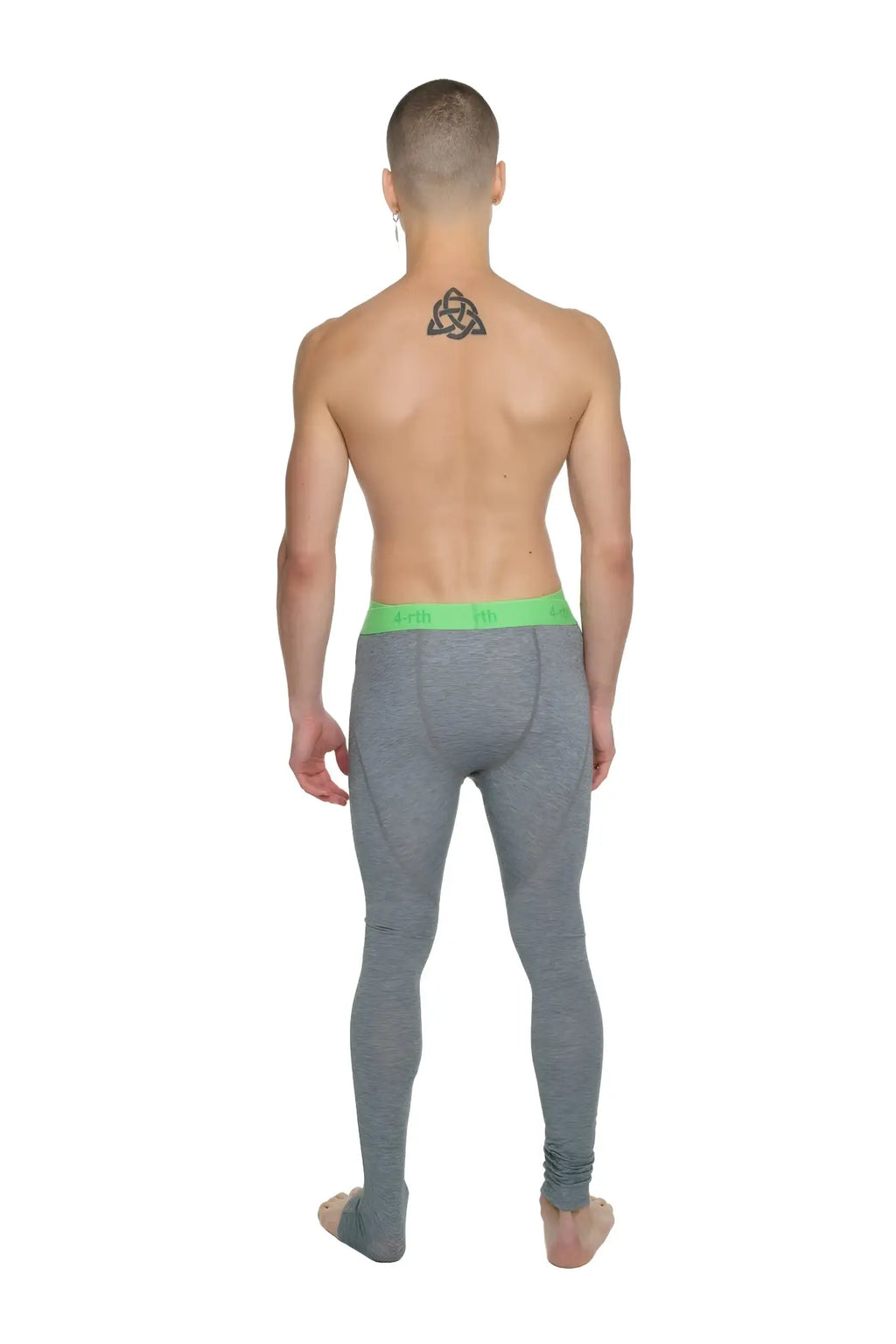 Performance yoga leggings long steel heather gray with bright green waistband designed for athletic use