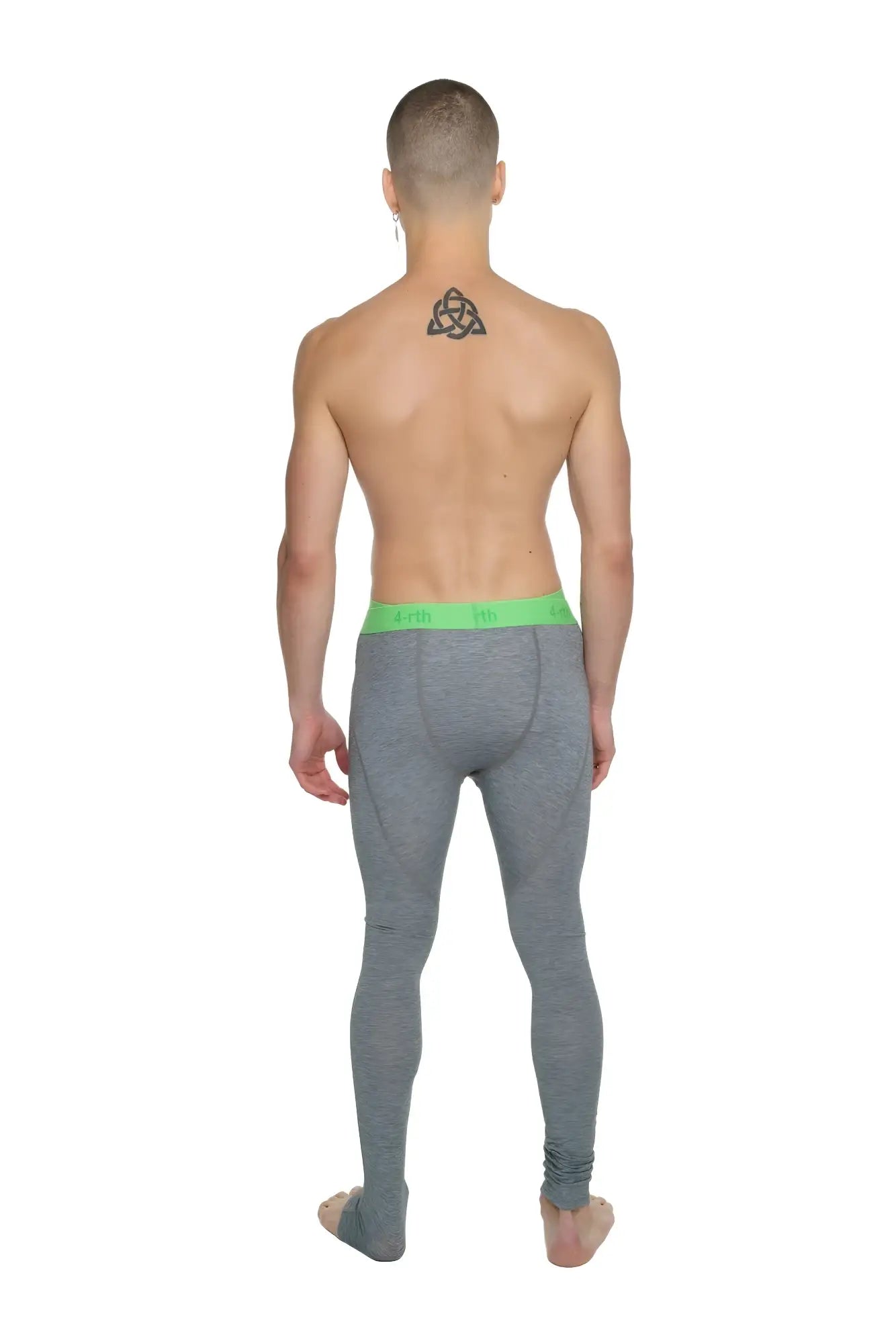 Performance yoga leggings long steel heather gray with bright green waistband designed for athletic use