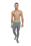 Gray merino wool performance yoga leggings long with bright green waistband steel heather color