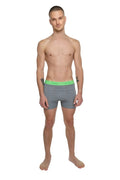 Gray boxer briefs with bright green calvin klein waistband designed for performance yoga leggings steel heather use