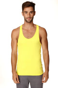 Bright yellow racerback yoga tank top with simple fitted design perfect for workout and casual wear