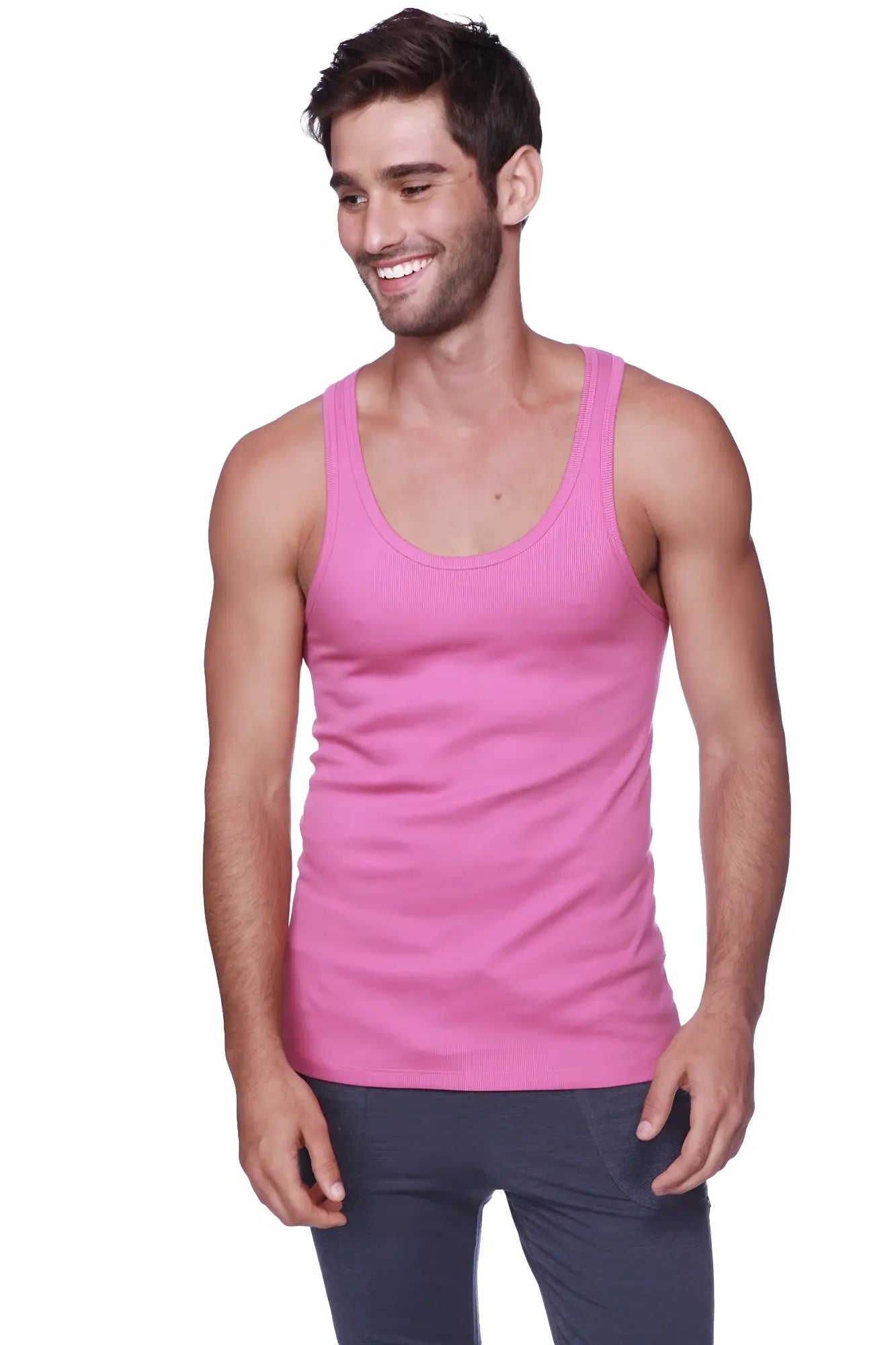 A vibrant berry pink sleeveless sustain tank with a round neckline and smooth fabric for casual wear