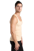 Beige cotton tank top with a simple fitted design from the sustain tank top collection in sand beige color