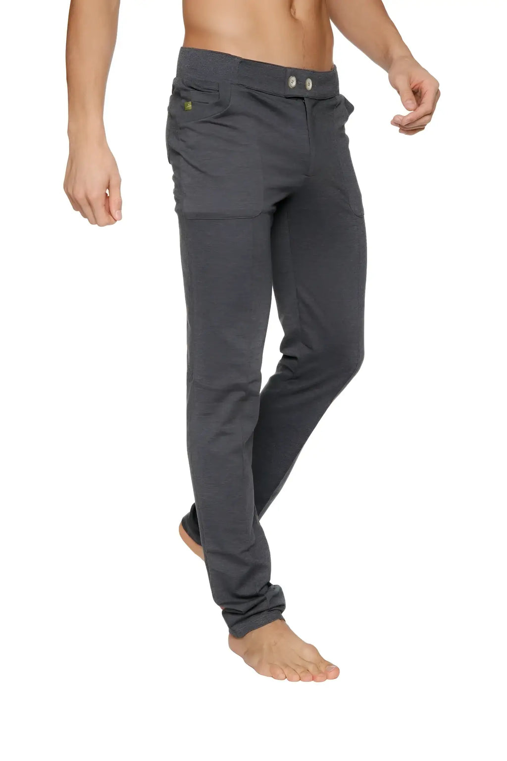 Dark gray tactical urban at home dress pant yoga pant with soft texture relaxed fit and subtle stitching details