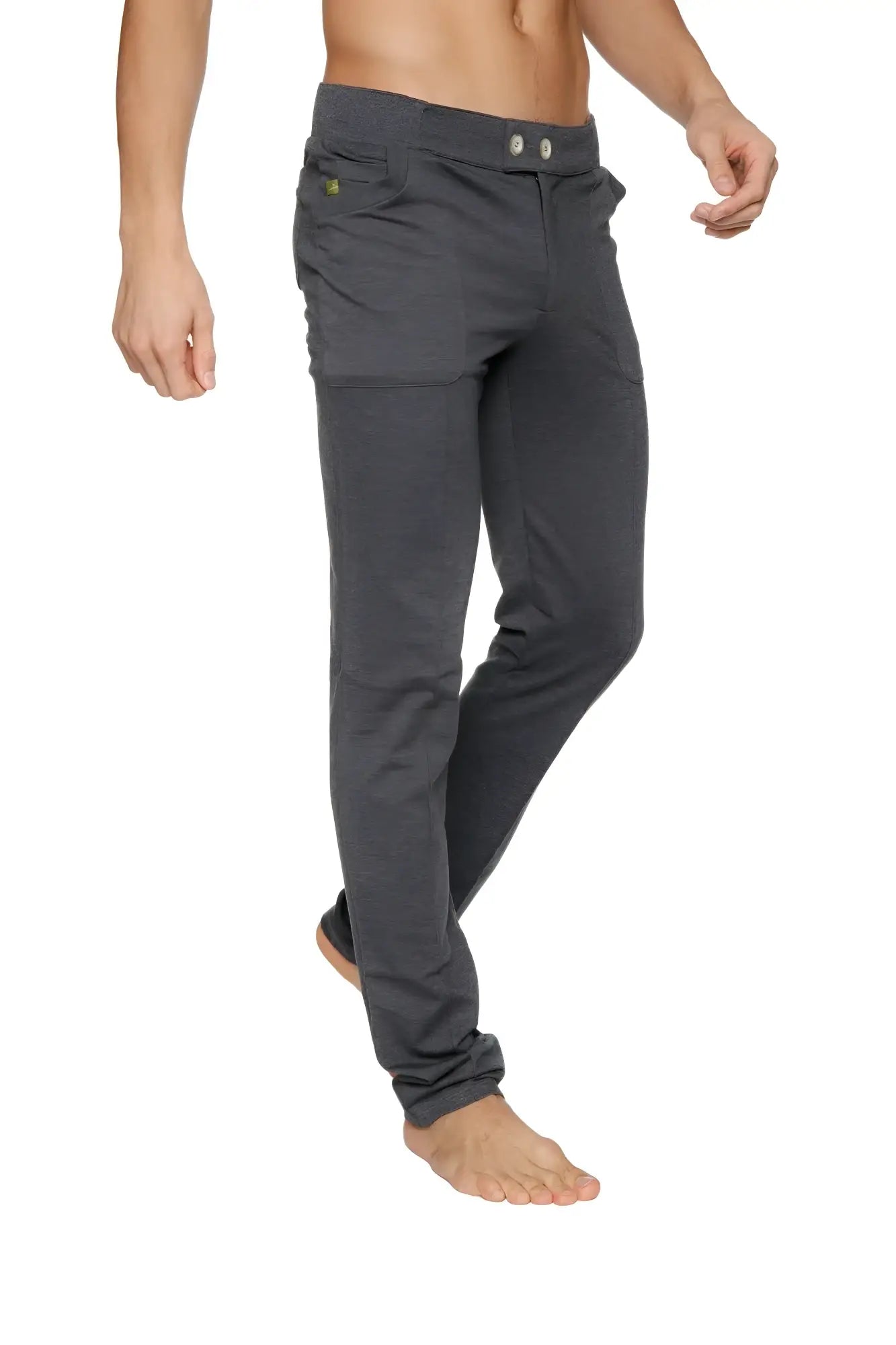 Dark gray tactical urban at home dress pant yoga pant with soft texture relaxed fit and subtle stitching details