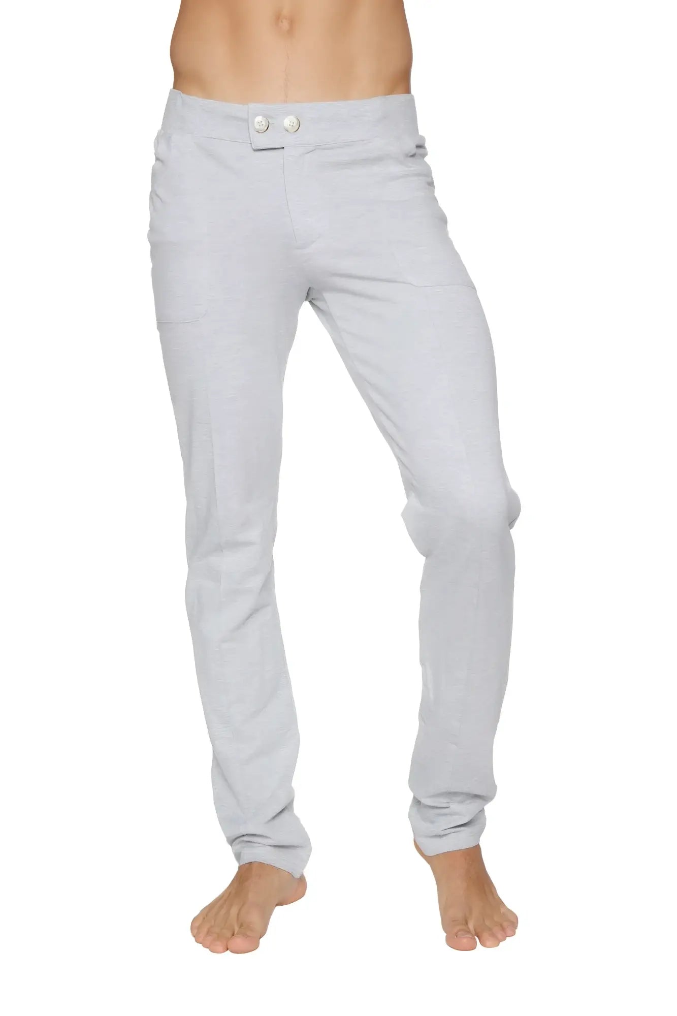 Light gray slim fit tactical urban at home dress pant yoga pant with button closure at the waist