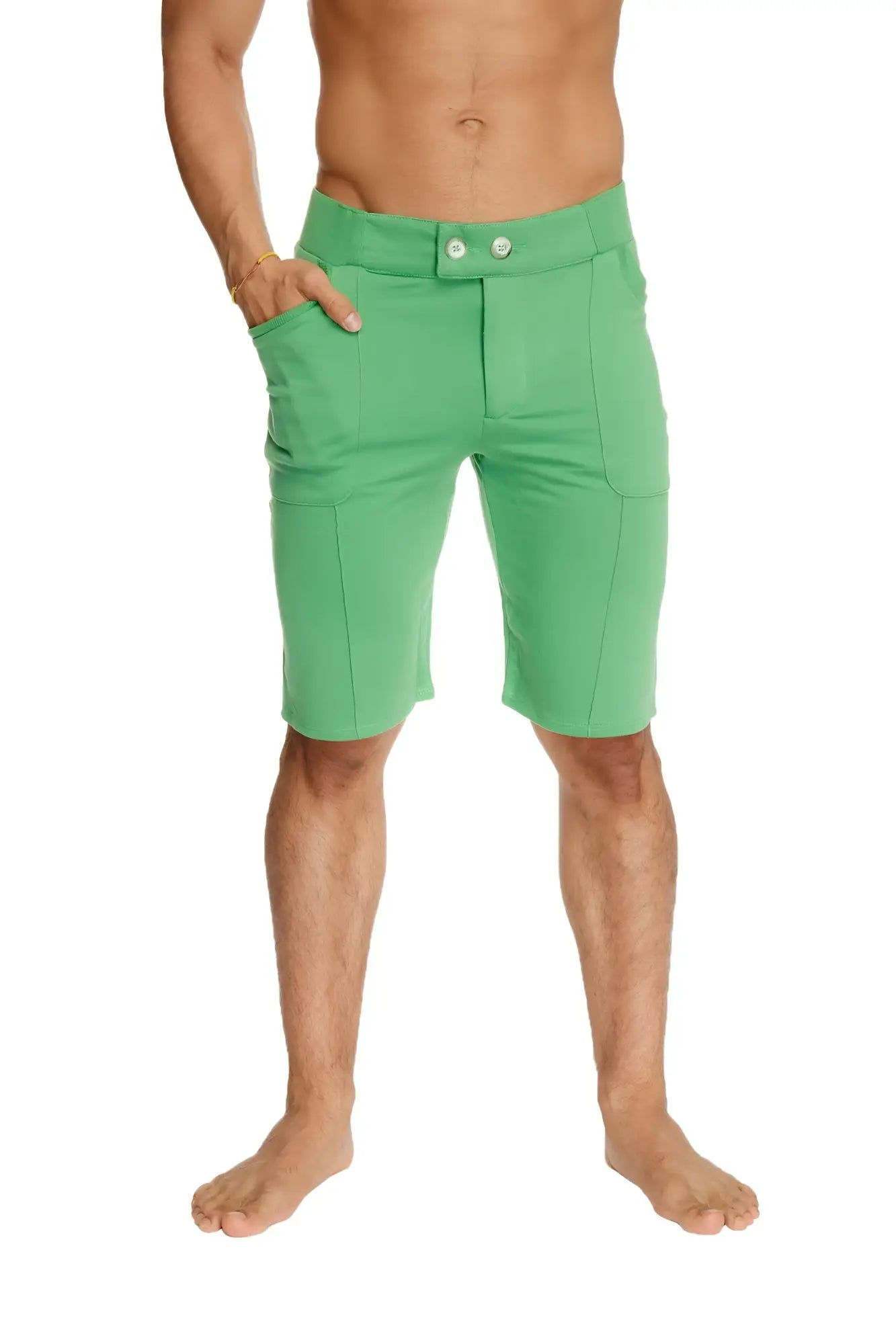 Urban tactical at home dress shorts bamboo green tailored fit with two front buttons and side pockets