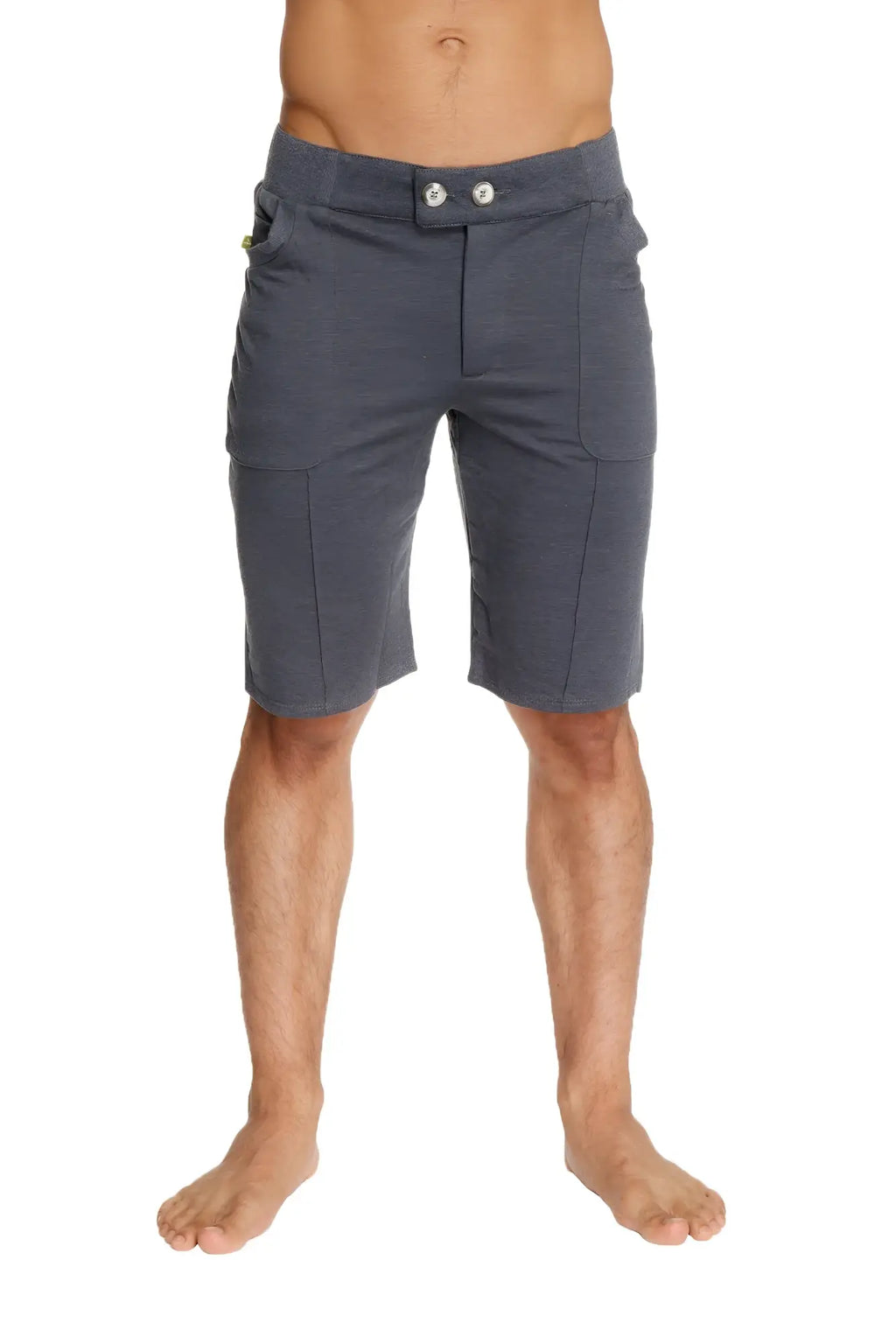 Urban tactical at home dress shorts charcoal dark gray textured fabric with silver buttons and multiple pockets