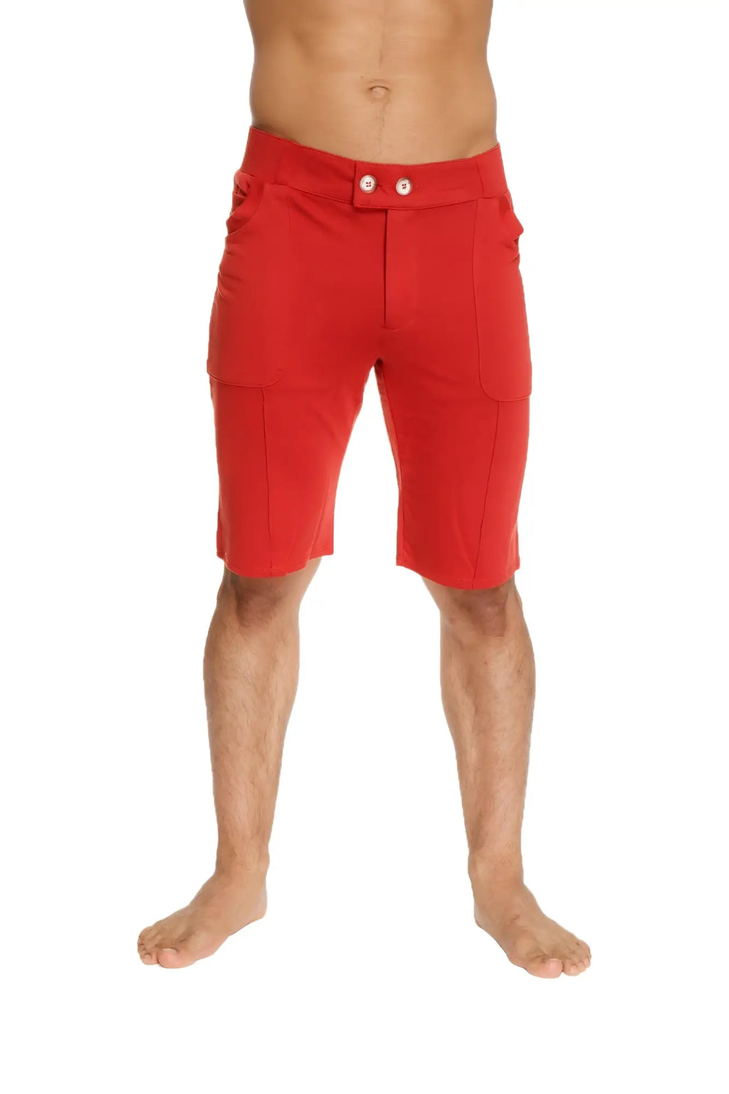 Urban tactical at home dress shorts cinnabar red with two front pockets and button closure for casual wear