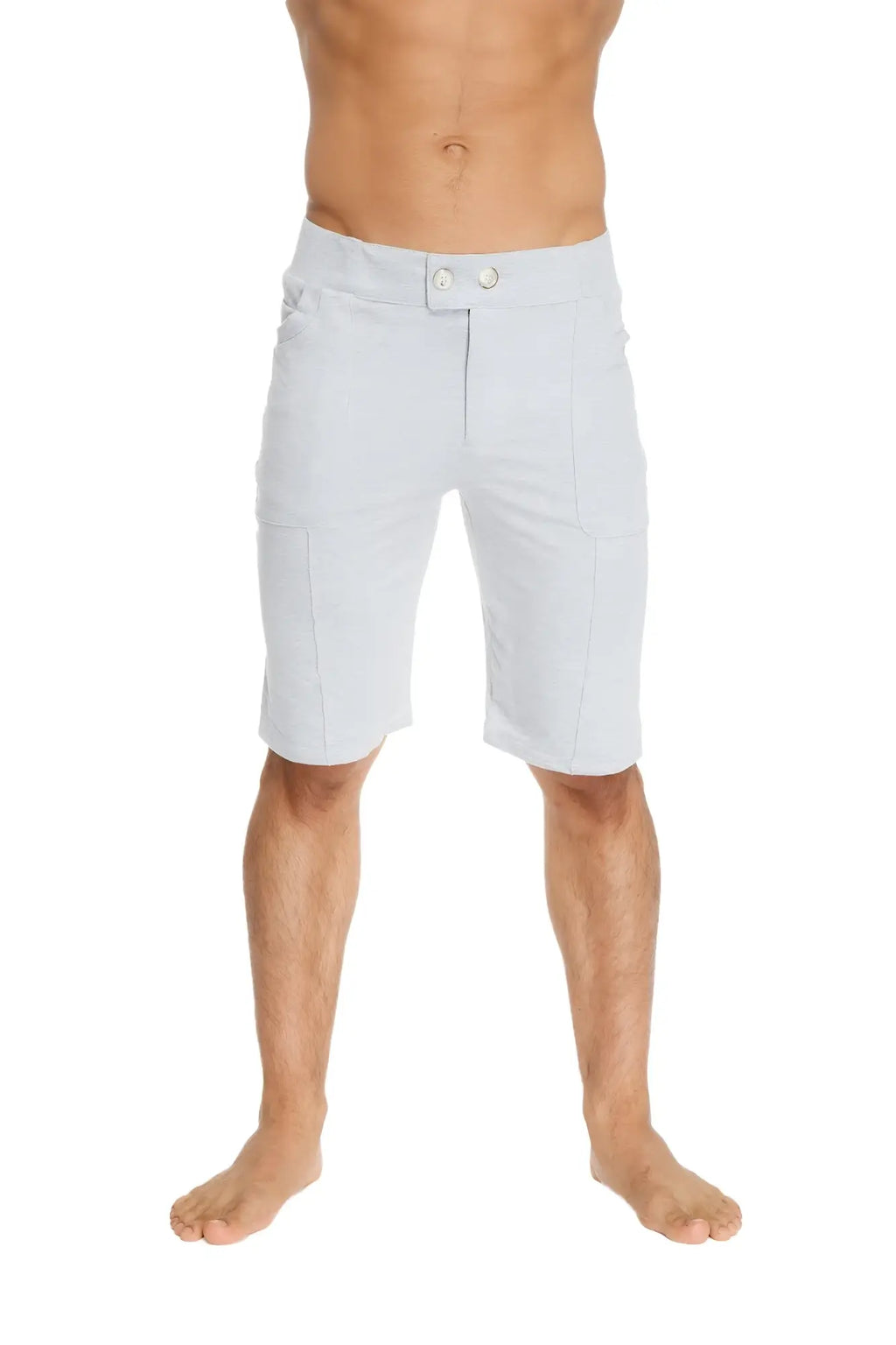 Urban tactical at home dress shorts in heather grey with light gray minimalist design and subtle cargo pockets