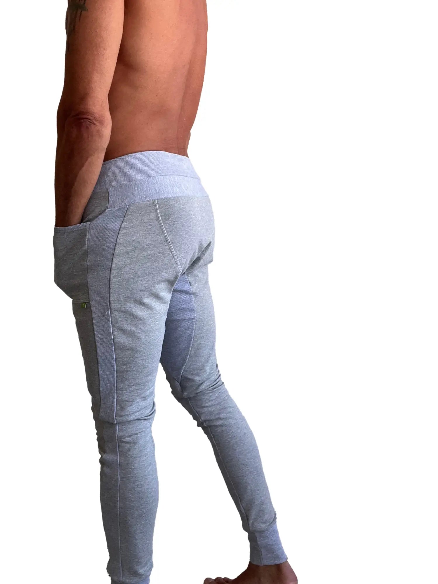 Light heather grey slim fit jogger pants with side pockets made of luxury fleece from winter edition collection