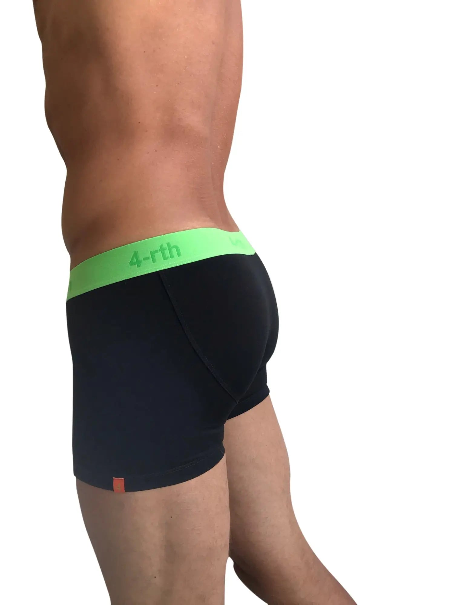 Black zen boxer briefs with bright green 4-rth logo waistband made for comfort and support