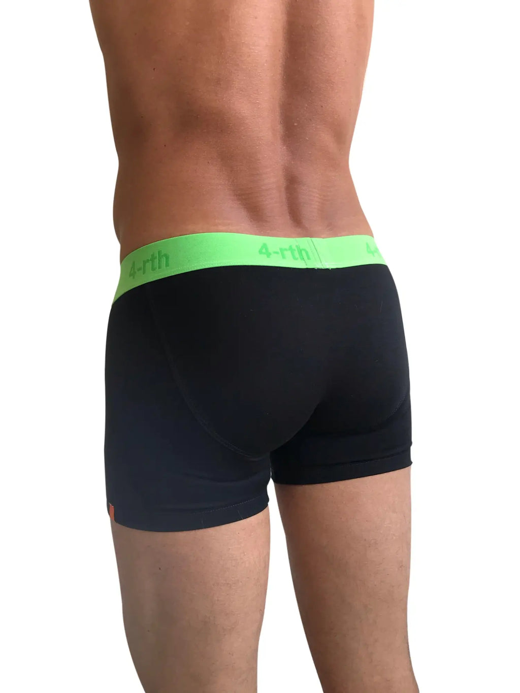 Black zen boxer brief with neon green waistband featuring 4-rth logo for comfortable everyday wear
