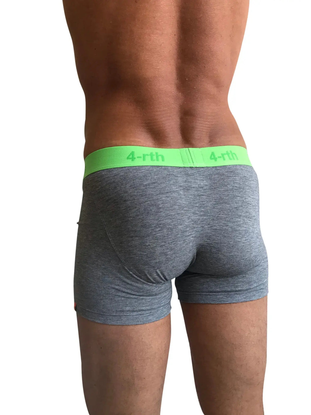 Gray heathered steel heather grey zen boxer brief with neon green 4-rth logo waistband for comfortable fit
