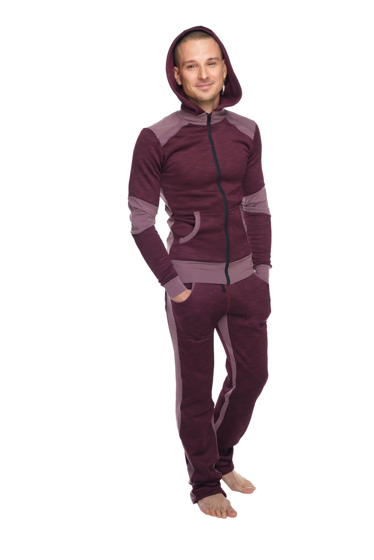 **Winterkollektion** Schwergewichtiger Performance-Luxe-Fleece-Form-Fit Crossover Yoga Track Hoodie (Pflaumenlila)