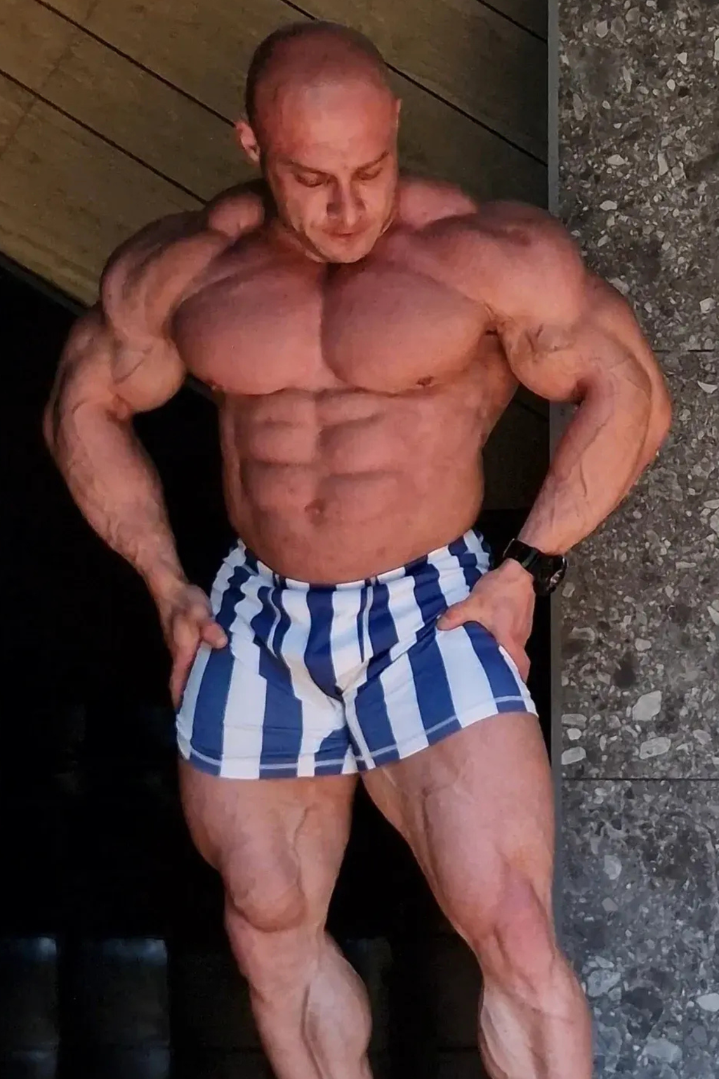 Jed North Men's Retro Bodybuilding Shorts - Blue & White