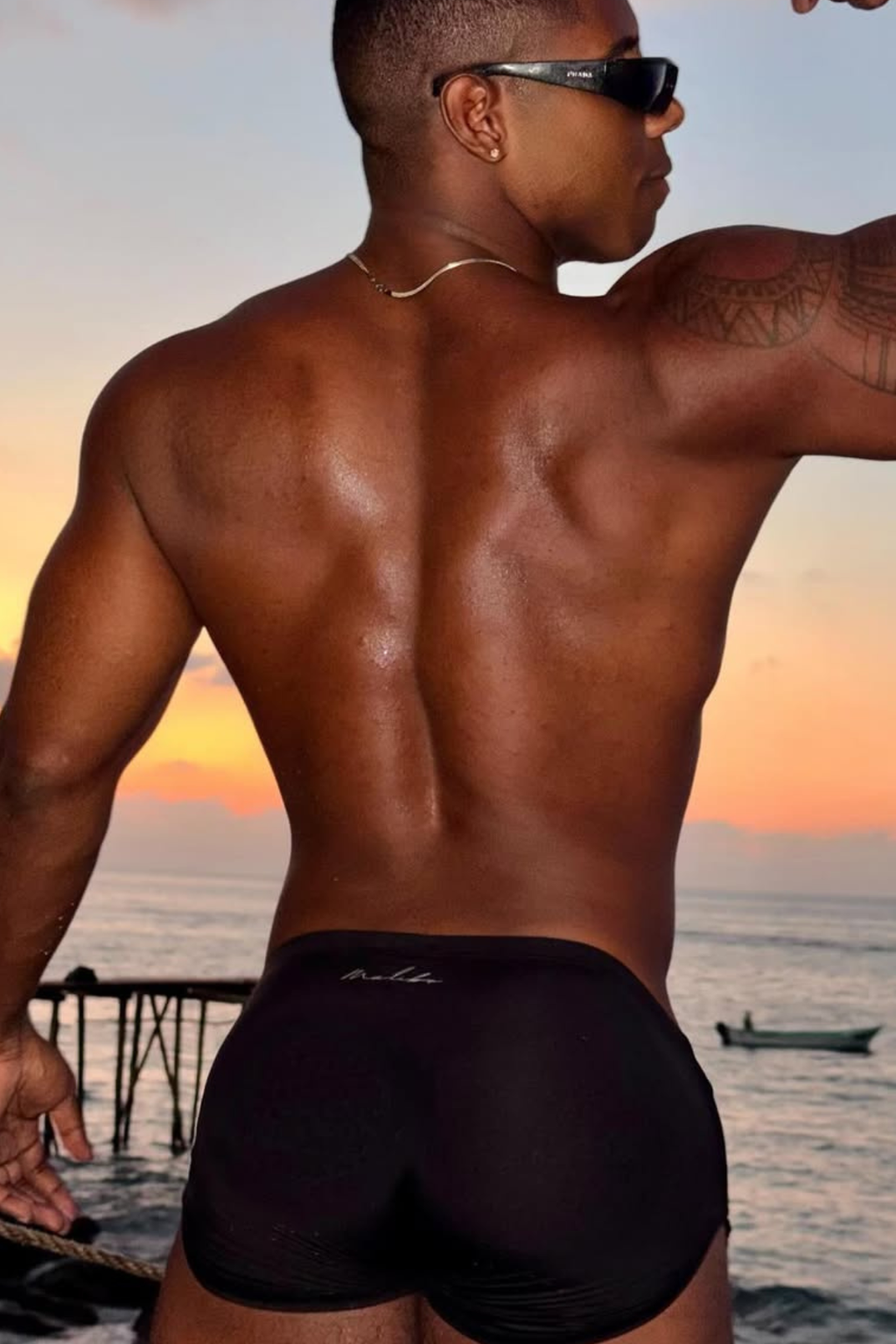 JJ Malibu Men's Cool-Dri 2-in-1 Shorts with Thong Lining - Midnight Black