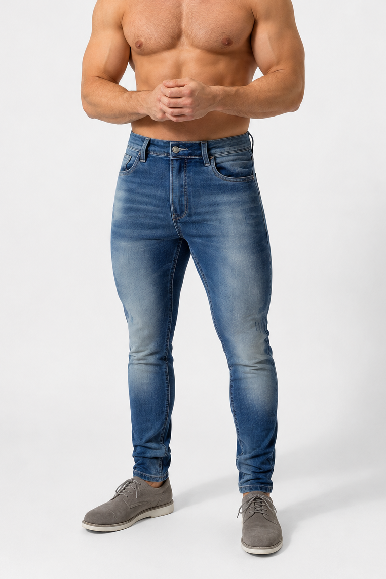 Jed North Men's Men's Premium Fitted Stretchy Jeans - Faded Dark Blue