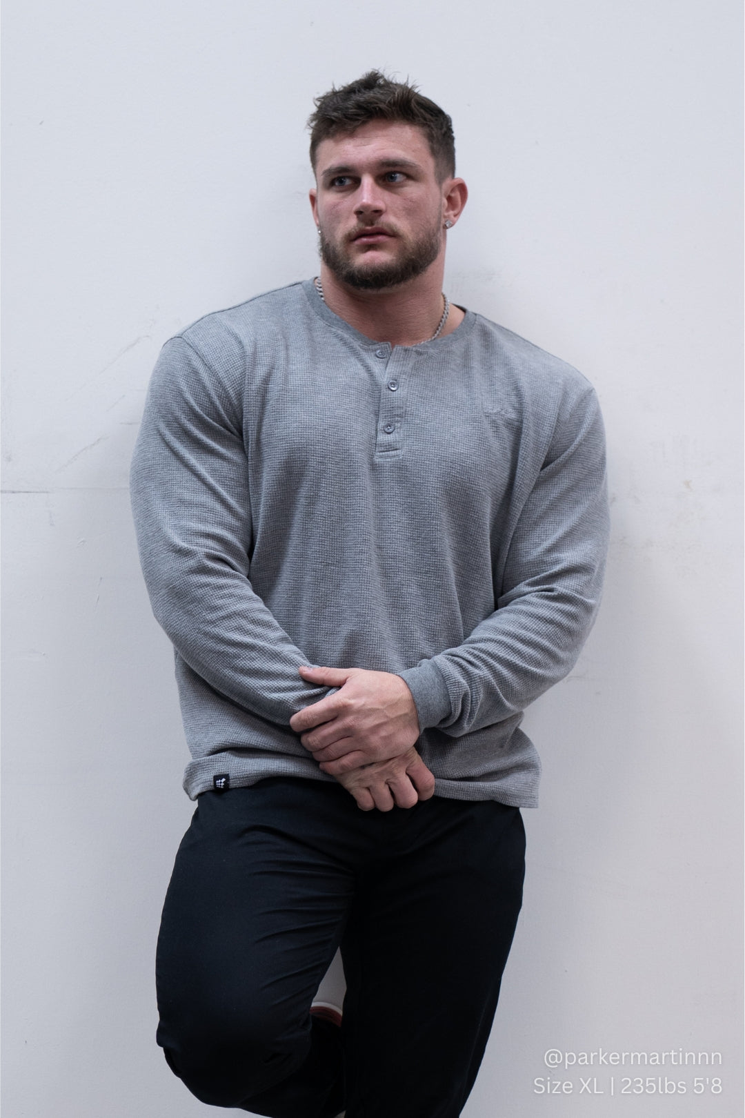 Jed North Men's Waffle Knit Henley Long Sleeve T-Shirt - Dark Gray