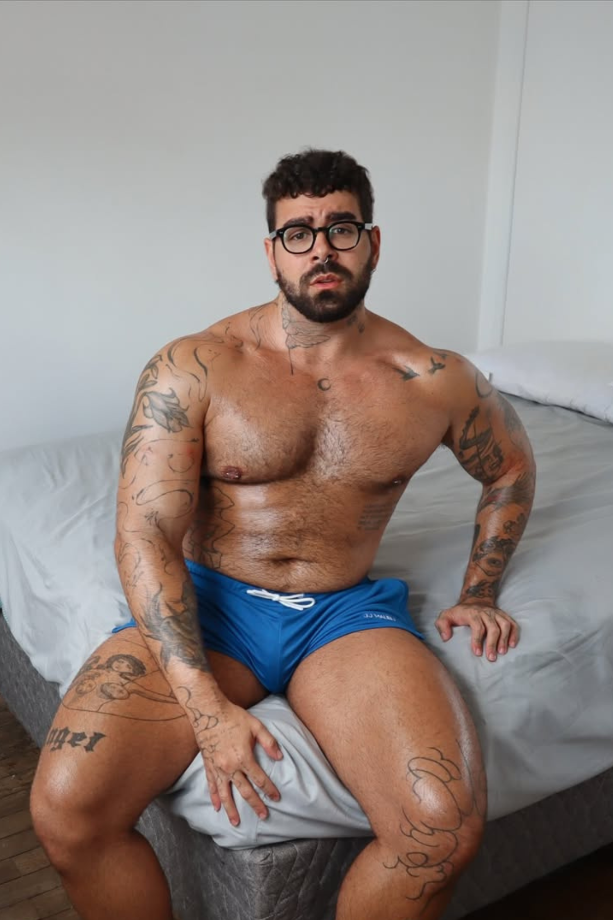 Shorts deportivos de 5 cm con cordón para la noche - Azul liso