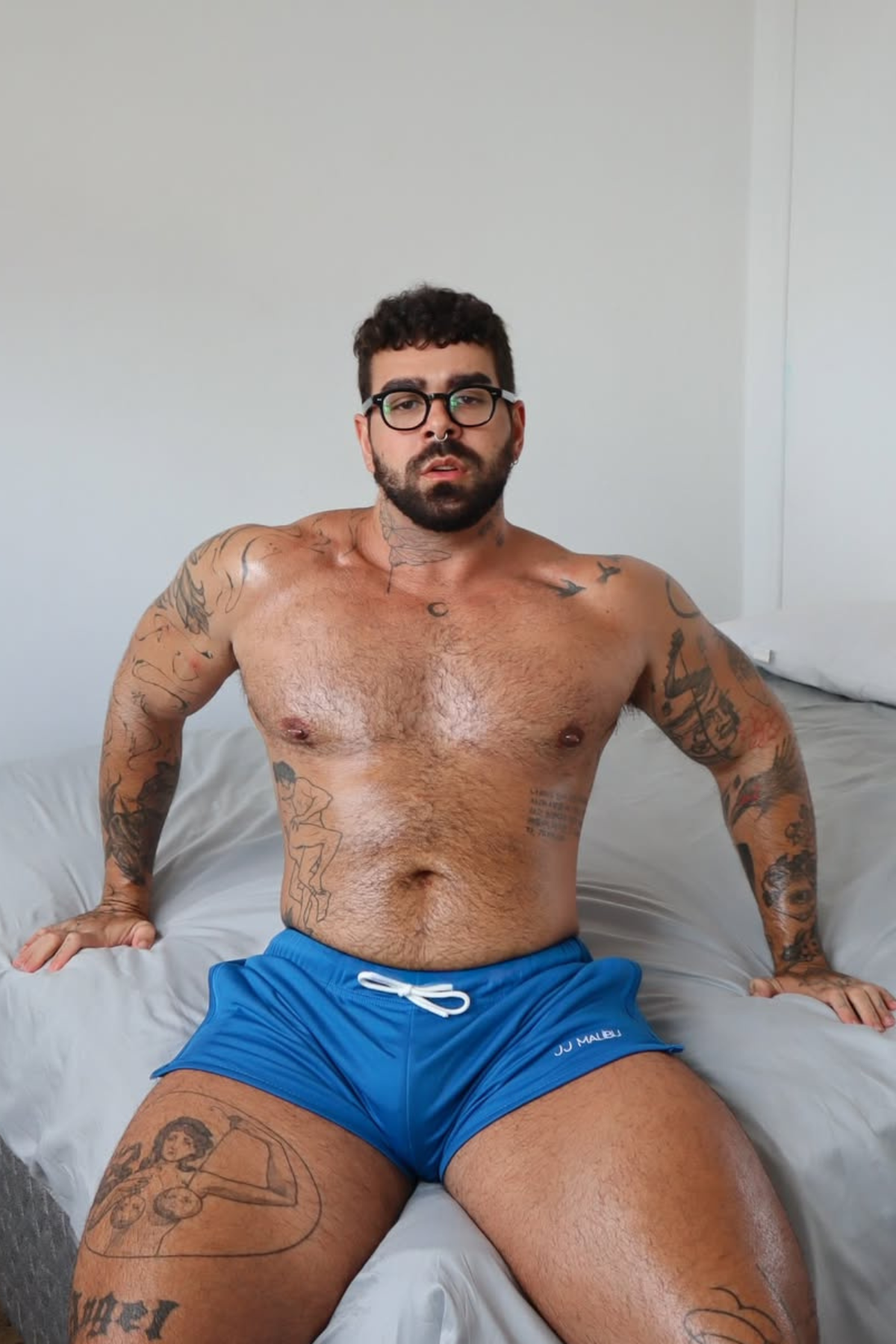 Shorts deportivos de 5 cm con cordón para la noche - Azul liso